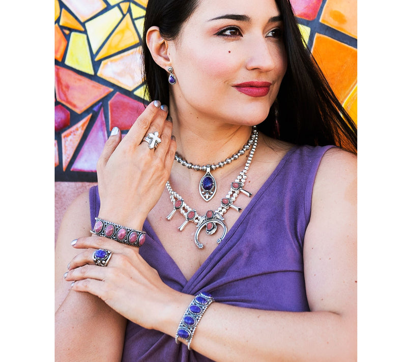 American West Sterling Gemstone Squash Blossom Necklace — View 18