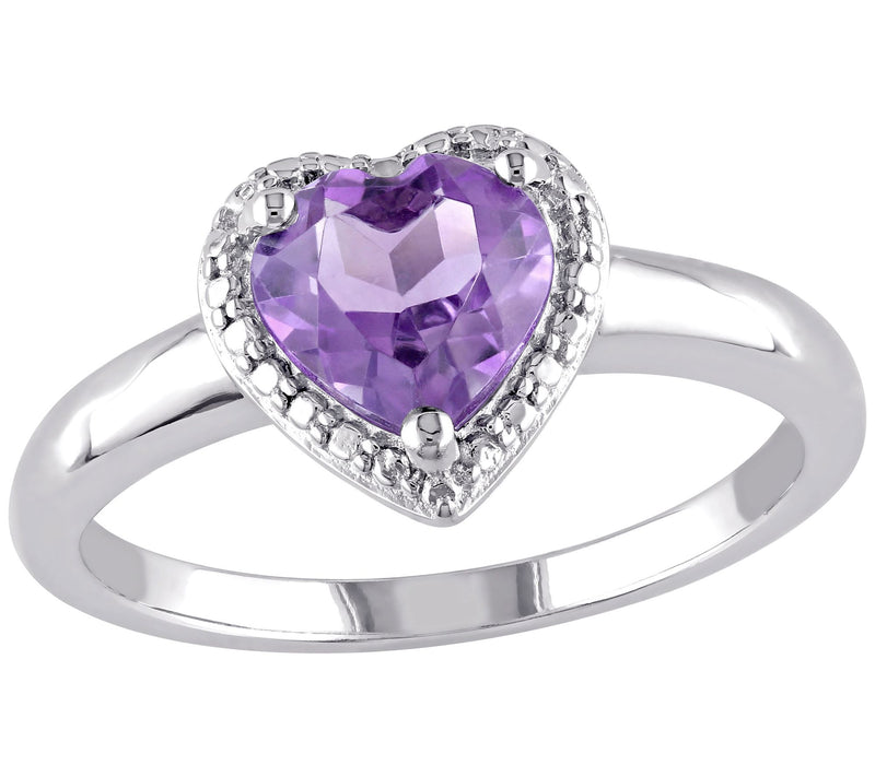 Sterling Silver 1.05 cttw Amethyst Heart Halo Ring — View 3