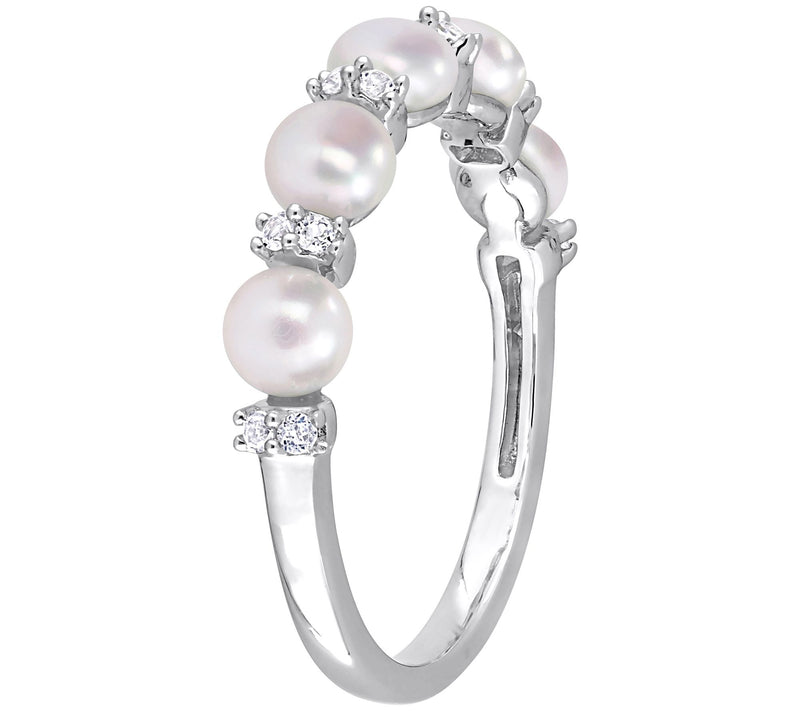 Sterling Cultured Pearl & 0.10 cttw White TopazRing — View 4