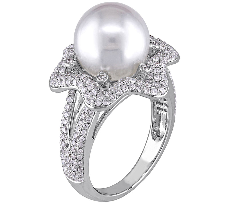 Bellini Cultured South Sea Pearl & 1.00 cttw Diamond Ring — View 4
