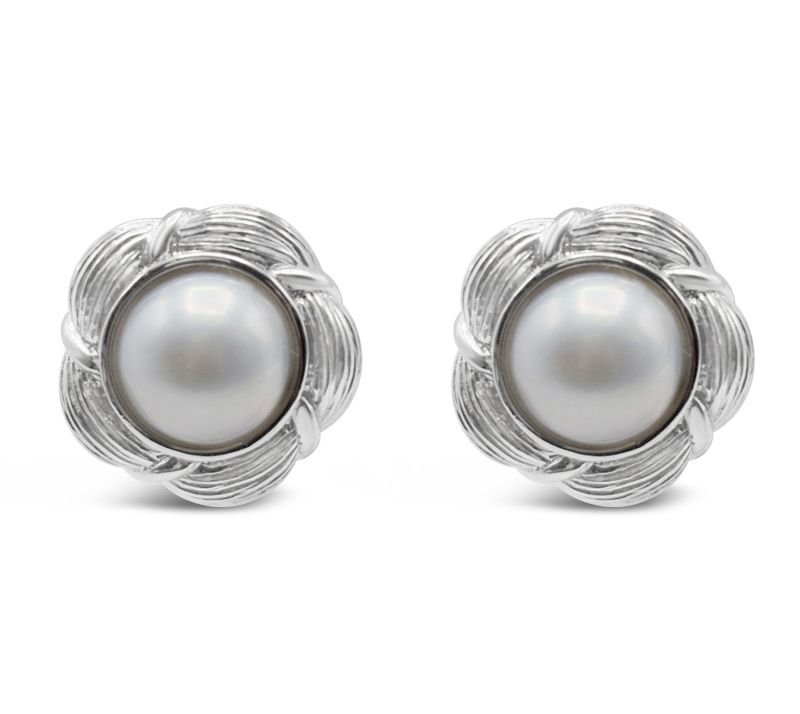 Ariva Sterling Silver Cultured Mabe Pearl Button Earrings — Main view