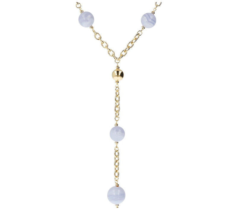 Italian Silver 24" Blue Lace Agate Bead Lariat Necklace — View 3