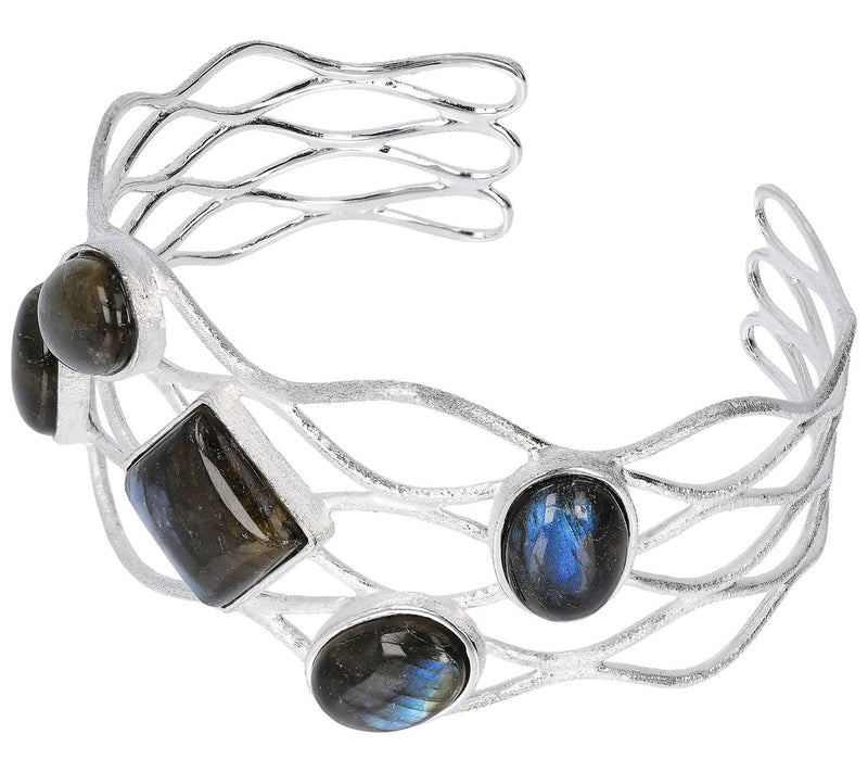 Italian Silver Openwork Labradorite Statement Cuff — View 3