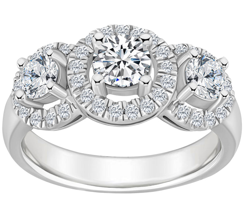 Affinity 1.25 cttw Diamond Halo 3-Stone Ring, 1 4K Gold — View 3