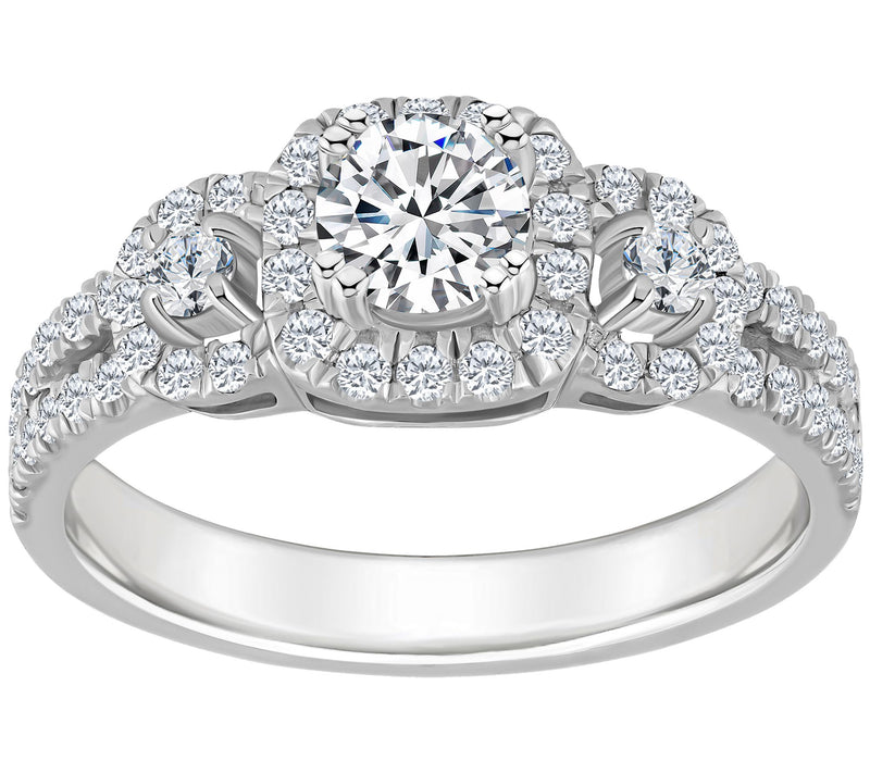 Affinity 1.00 cttw Diamond Halo 3-Stone Ring, 14K Gold — View 3