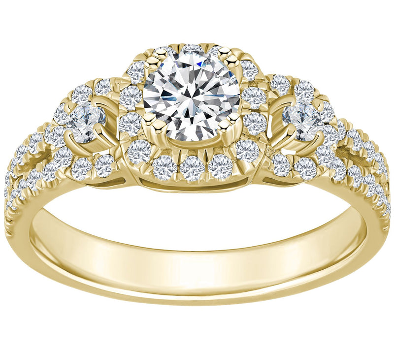 Affinity 1.00 cttw Diamond Halo 3-Stone Ring, 14K Gold — View 5