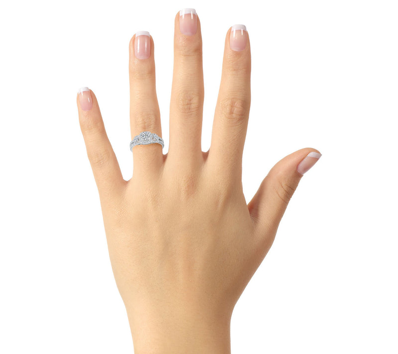 Affinity 1.00 cttw Diamond Halo 3-Stone Ring, 14K Gold — View 8