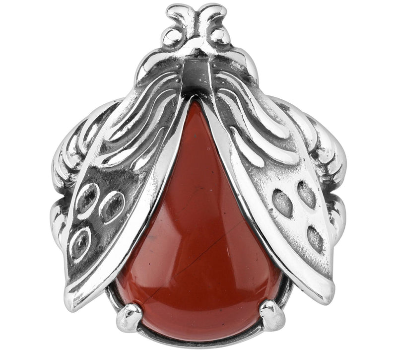 American West Sterling Jasper Garden Critter La dybug Ring — Main view