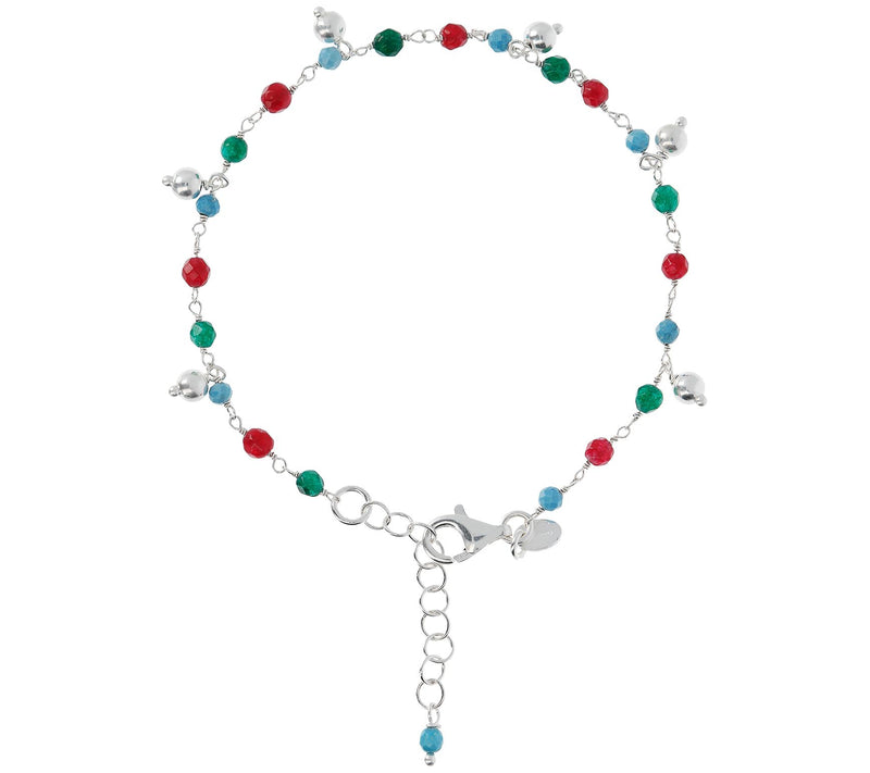Italian Silver Gemstone & Dangle Bead Bracelet — View 5