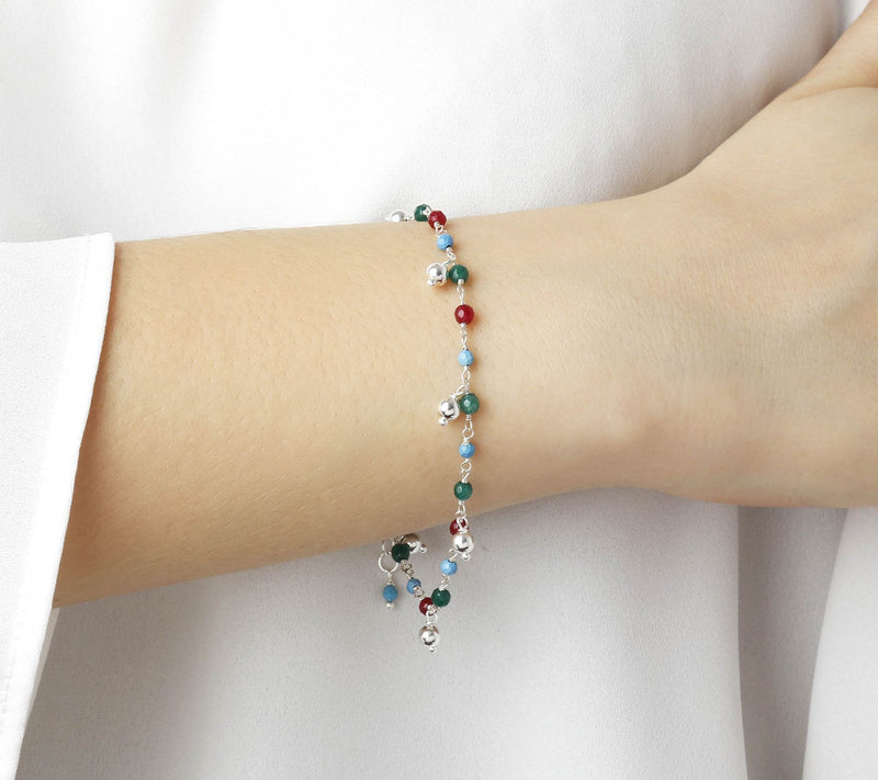 Italian Silver Gemstone & Dangle Bead Bracelet — View 9