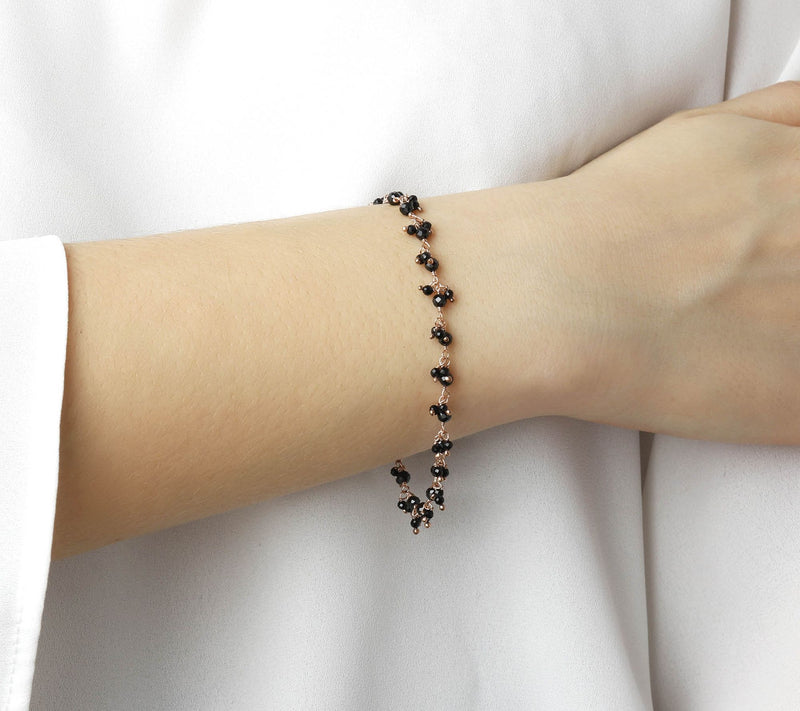Italian Silver Black Spinel Gemstone Bead Bracelet — View 9