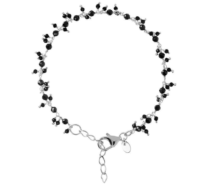 Italian Silver Black Spinel Gemstone Bead Bracelet — View 7