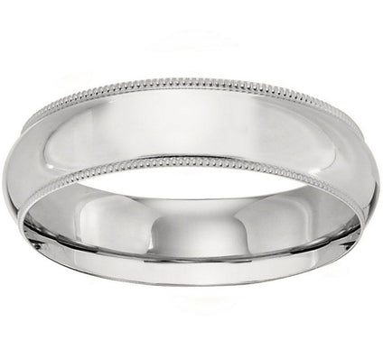 18K White Gold Men's 6mm Milgrain Wedding Band