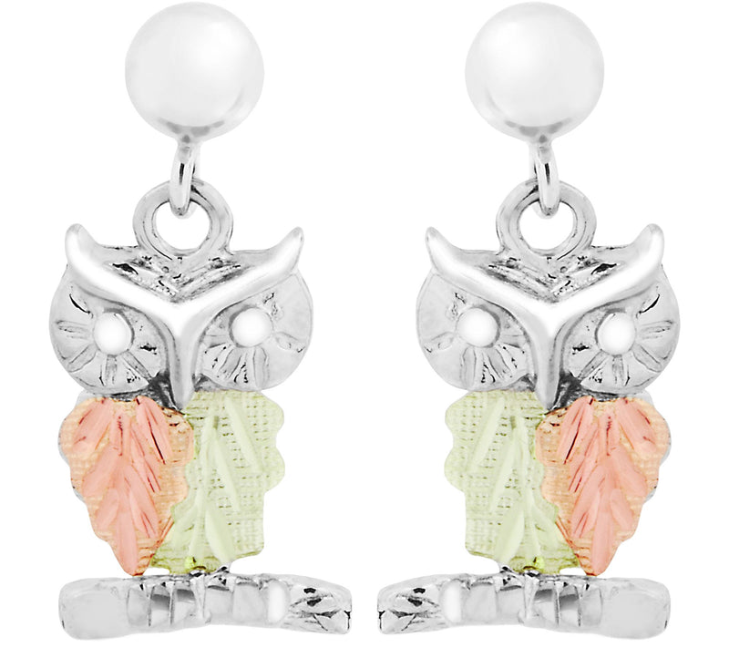 Black Hills Owl Dangle Earrings Sterling/12K — Main view