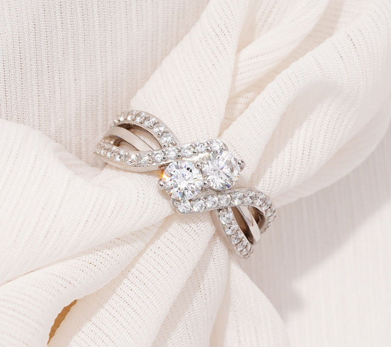 Diamonique 1.55 cttw Double Bypass Ring, Platinum Clad — View 5