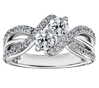 Diamonique 1.55 cttw Double Bypass Ring, Platinum Clad