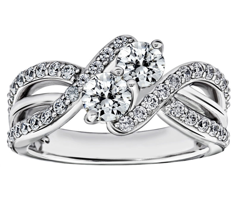 Diamonique 1.55 cttw Double Bypass Ring, Platinum Clad — Main view