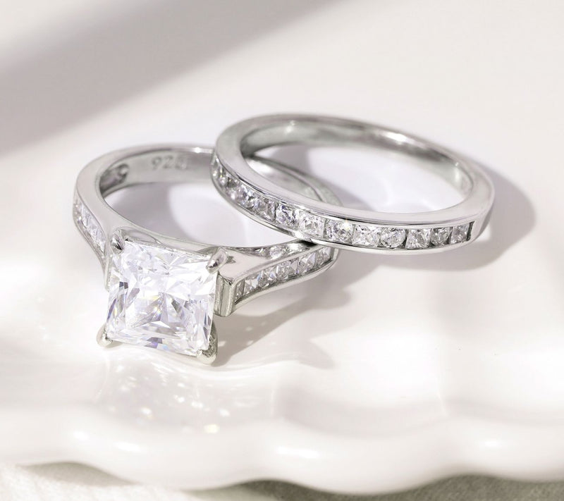 Diamonique 3.85 cttw Ring Set, Platinum Clad — View 5
