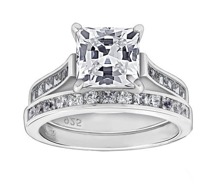 Diamonique 3.85 cttw Ring Set, Platinum Clad