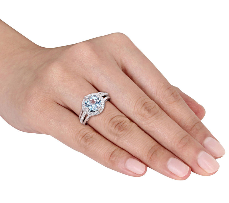 3.70 cttw Blue Topaz & White Sapphire Halo Ring, Sterling Silver — View 3