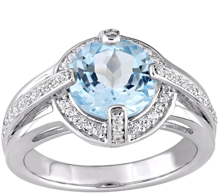 3.70 cttw Blue Topaz & White Sapphire Halo Ring, Sterling Silver