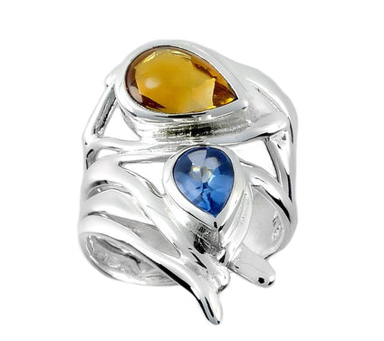 Hagit Sterling Blue Topaz & Citrine Ring