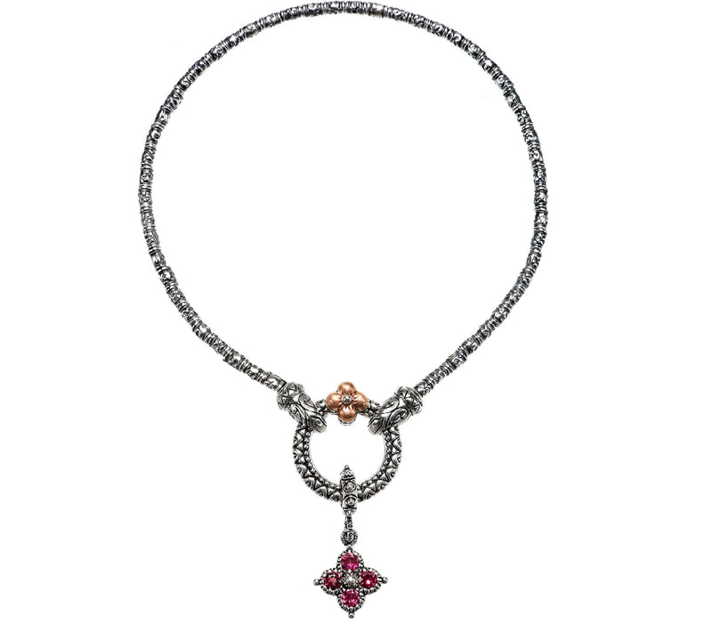Barbara Bixby Sterling & 18K Rhodolite Flower Anklet — Main view
