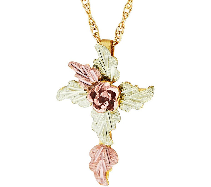 Black Hill Gold Rose Bud Cross w/Chain 10K/12K — Main view