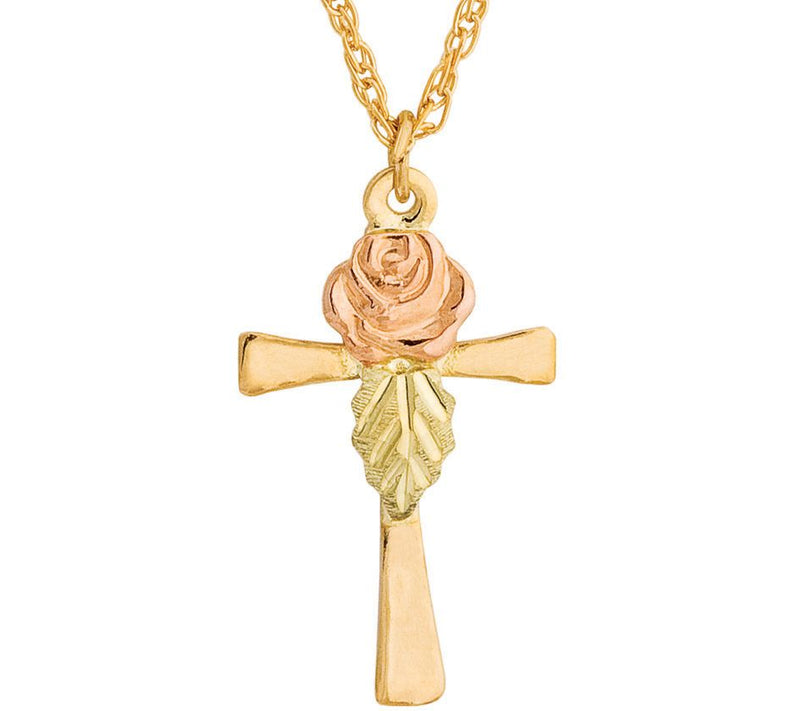 Black Hills Rosebud Cross Pendant with Chain 10 K/12K — Main view