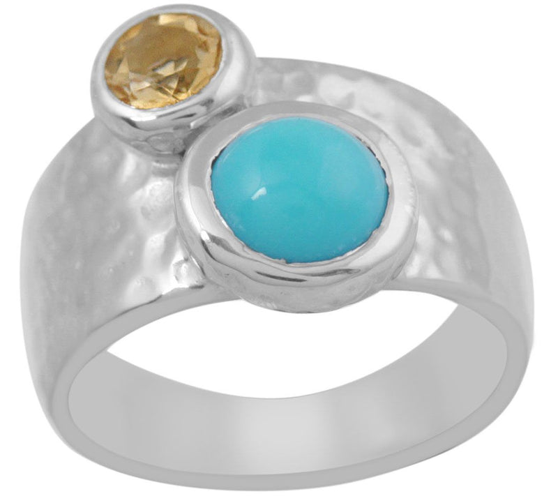 Sterling Turquoise & Citrine Hammered Band Ring — Main view