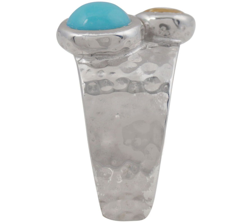Sterling Turquoise & Citrine Hammered Band Ring — View 7
