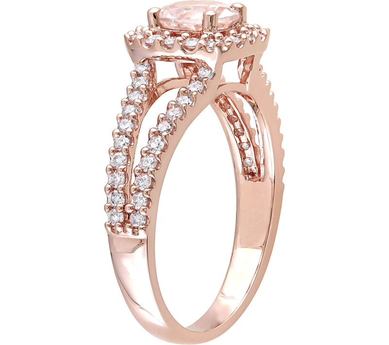 Bellini 14K Gold 0.85 ct Morganite & 1/2 ct Diamond Halo Ring — View 2