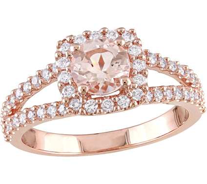 Bellini 14K Gold 0.85 ct Morganite & 1/2 ct Diamond Halo Ring