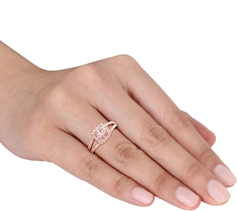 Bellini 14K Gold 0.85 ct Morganite & 1/2 ct Diamond Halo Ring — View 4