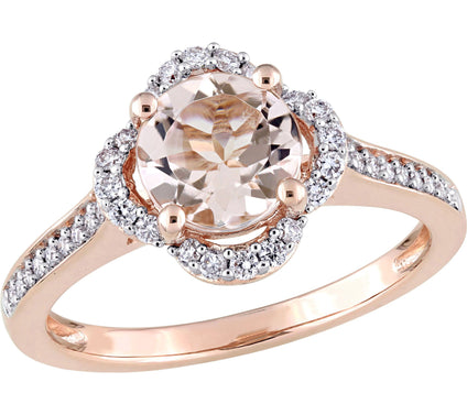 Bellini 14K Gold 1.17 ct Morganite & 1/4 ct Diamond Halo Ring