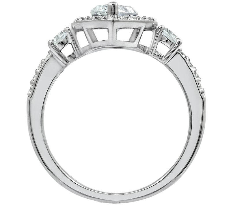 Diamonique 1.85 cttw Marquise Halo Ring, Platinum Plated — View 3