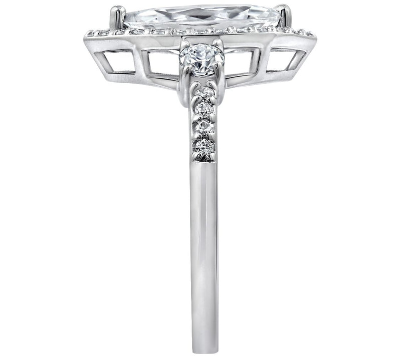 Diamonique 1.85 cttw Marquise Halo Ring, Platinum Plated — View 2