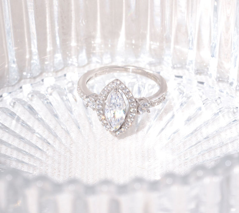 Diamonique 1.85 cttw Marquise Halo Ring, Platinum Plated — View 5
