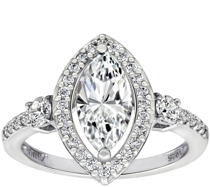Diamonique 1.85 cttw Marquise Halo Ring, Platinum Plated — Main view