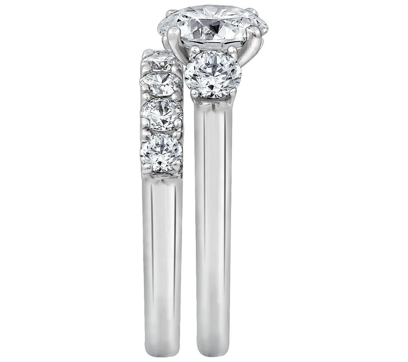 Diamonique 3.65 cttw 3-Stone Round Ring Set, Platinum Plated — View 3