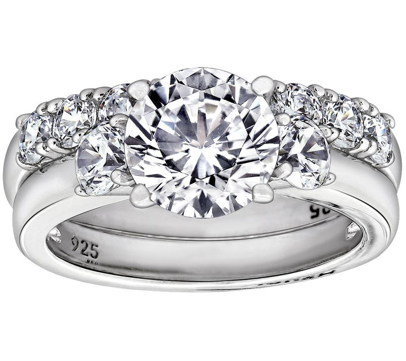 Diamonique 3.65 cttw 3-Stone Round Ring Set, Platinum Plated — Main view