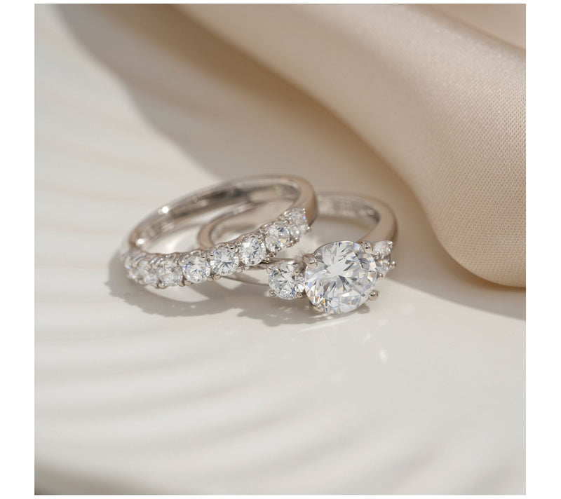 Diamonique 3.65 cttw 3-Stone Round Ring Set, Platinum Plated — View 4
