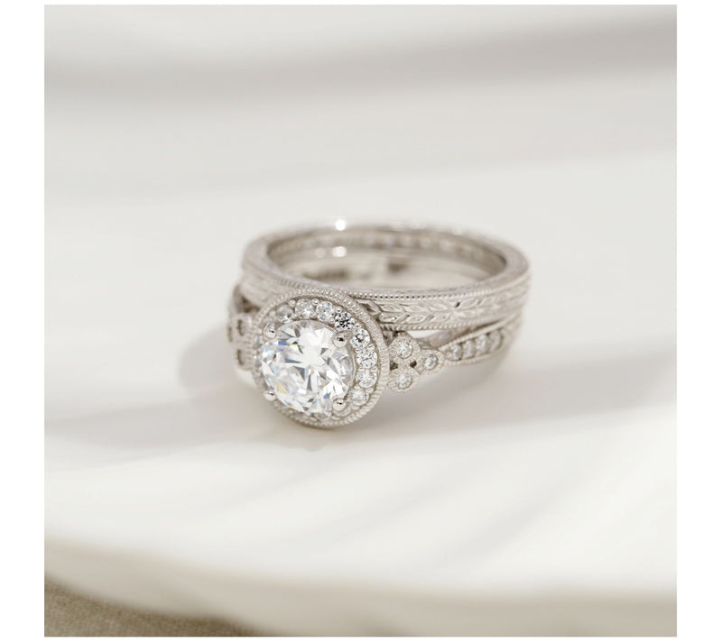 Diamonique 2.10 cttw Round Halo Ring Set, Platinum Plated — View 5