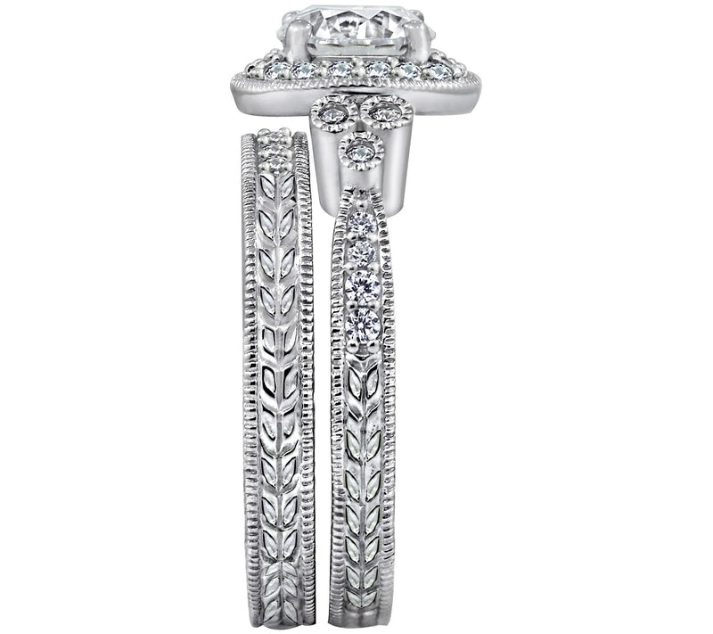 Diamonique 2.10 cttw Round Halo Ring Set, Platinum Plated — View 3