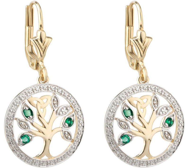 Solvar 14K Diamond & Emerald Accent Tree of Life Drop Earring — Main view