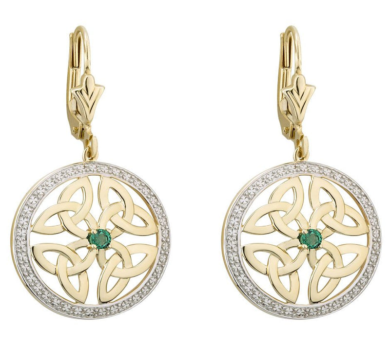 Solvar 14K Diamond & Emerald Trinity Knot DropEarrings — Main view