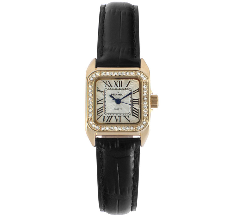 Peugeot Women's 14K Gold-Plated Stainless Square Leather Watc — View 5