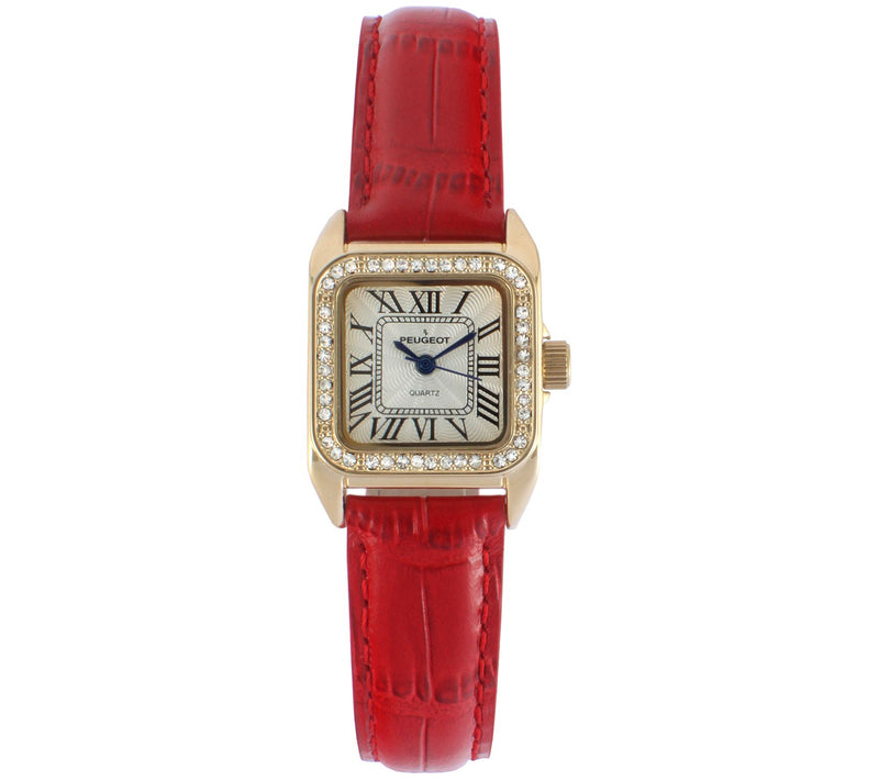 Peugeot Women's 14K Gold-Plated Stainless Square Leather Watc — View 7