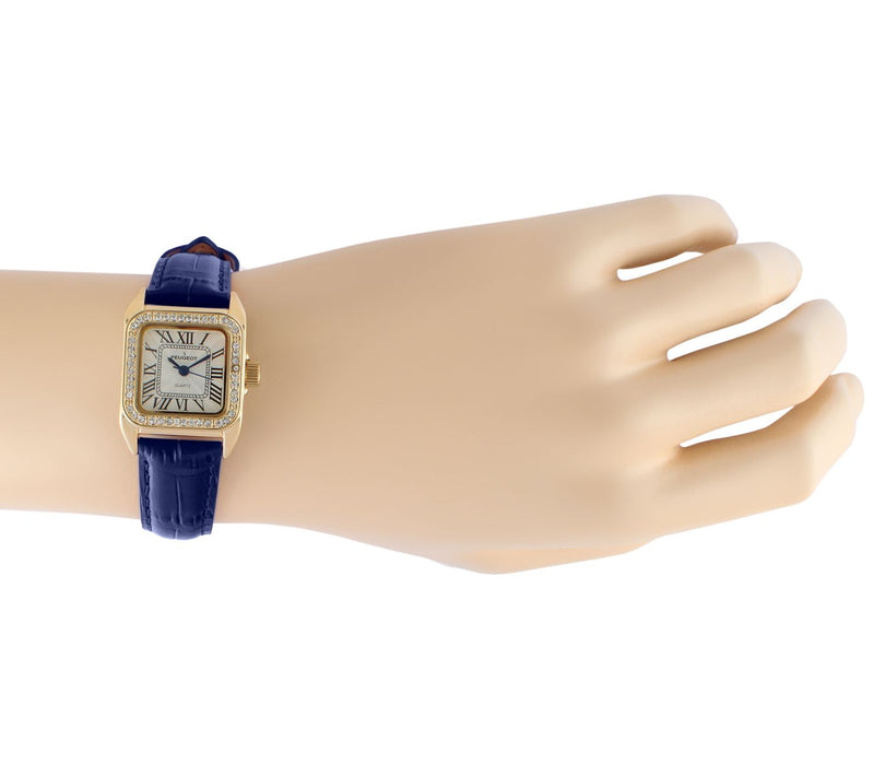 Peugeot Women's 14K Gold-Plated Stainless Square Leather Watc — View 10