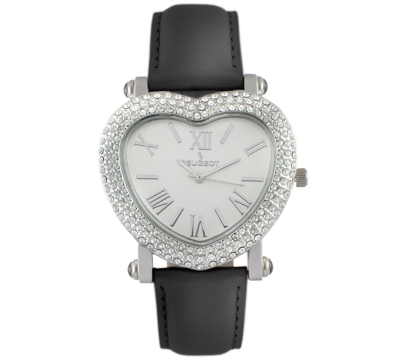 Peugeot Women's Stainless Heart-Shaped CrystalLeather Watch — View 3